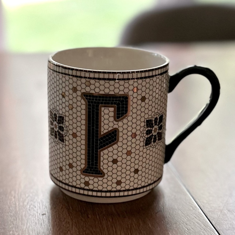 Anthropologie The Bistro Tile Stoneware Mug: Monogram Edition